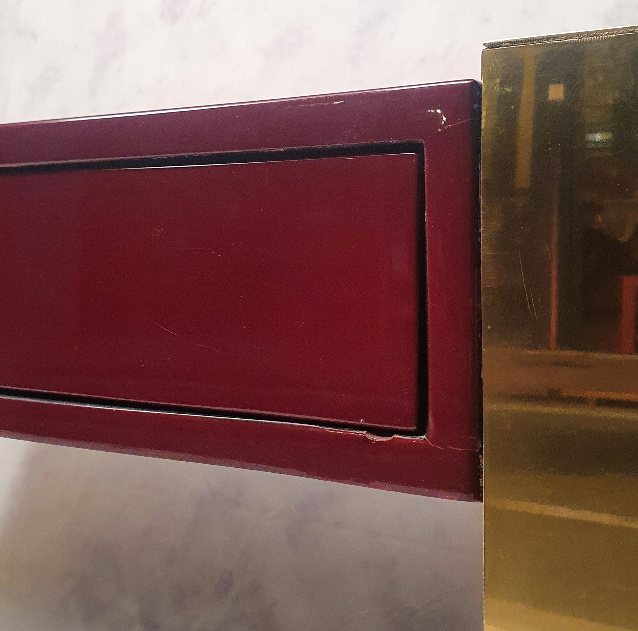 Executive desk by Jean Claude Mahey - lacquered wood & brass - Ca 1970