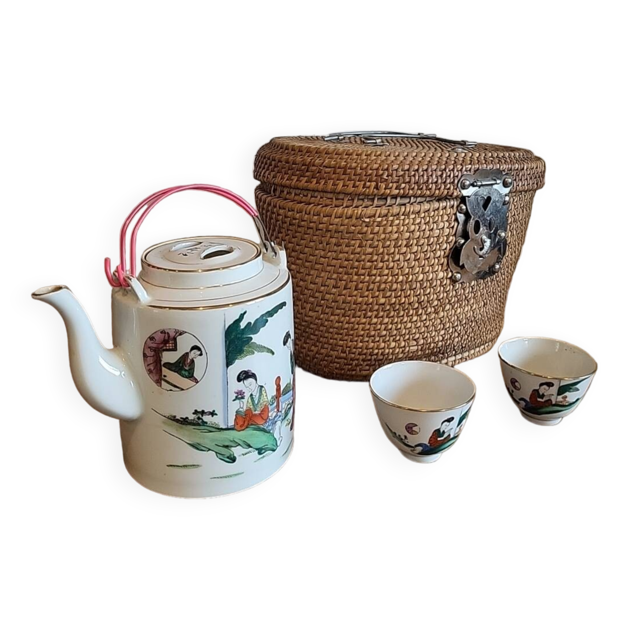 Vintage tea set and basket