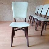 5 vintage chairs from the 60s, white leatherette, mahogany wood