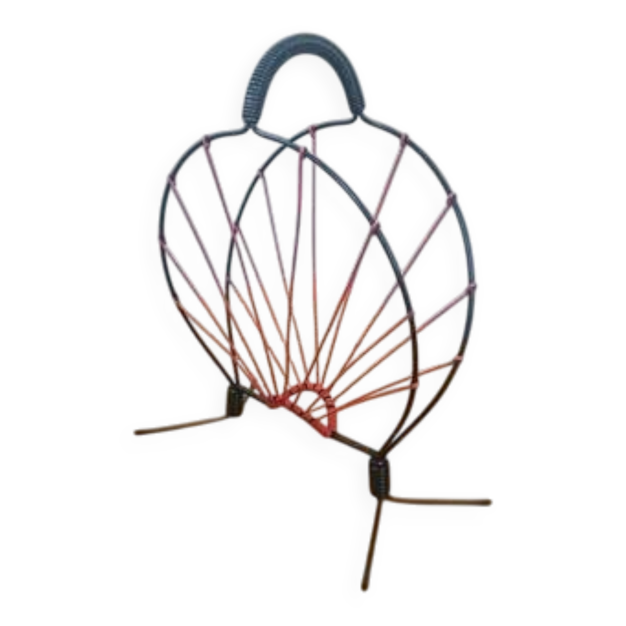 Vintage black metal magazine rack with red scoubidou - 1960s