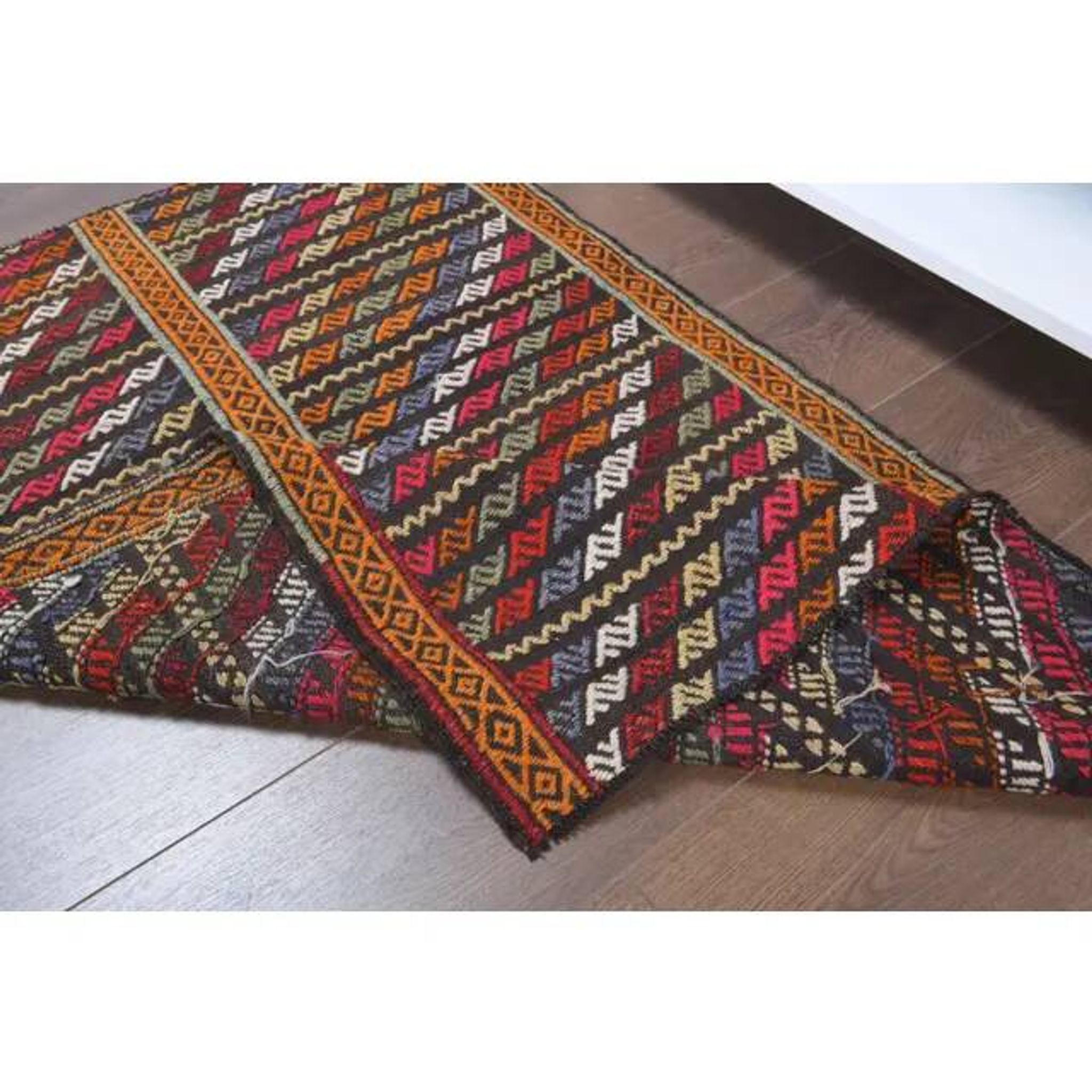 Vintage Turkish Oushak Handmade Wool Cotton Orange Kilim Area Rug 85x130