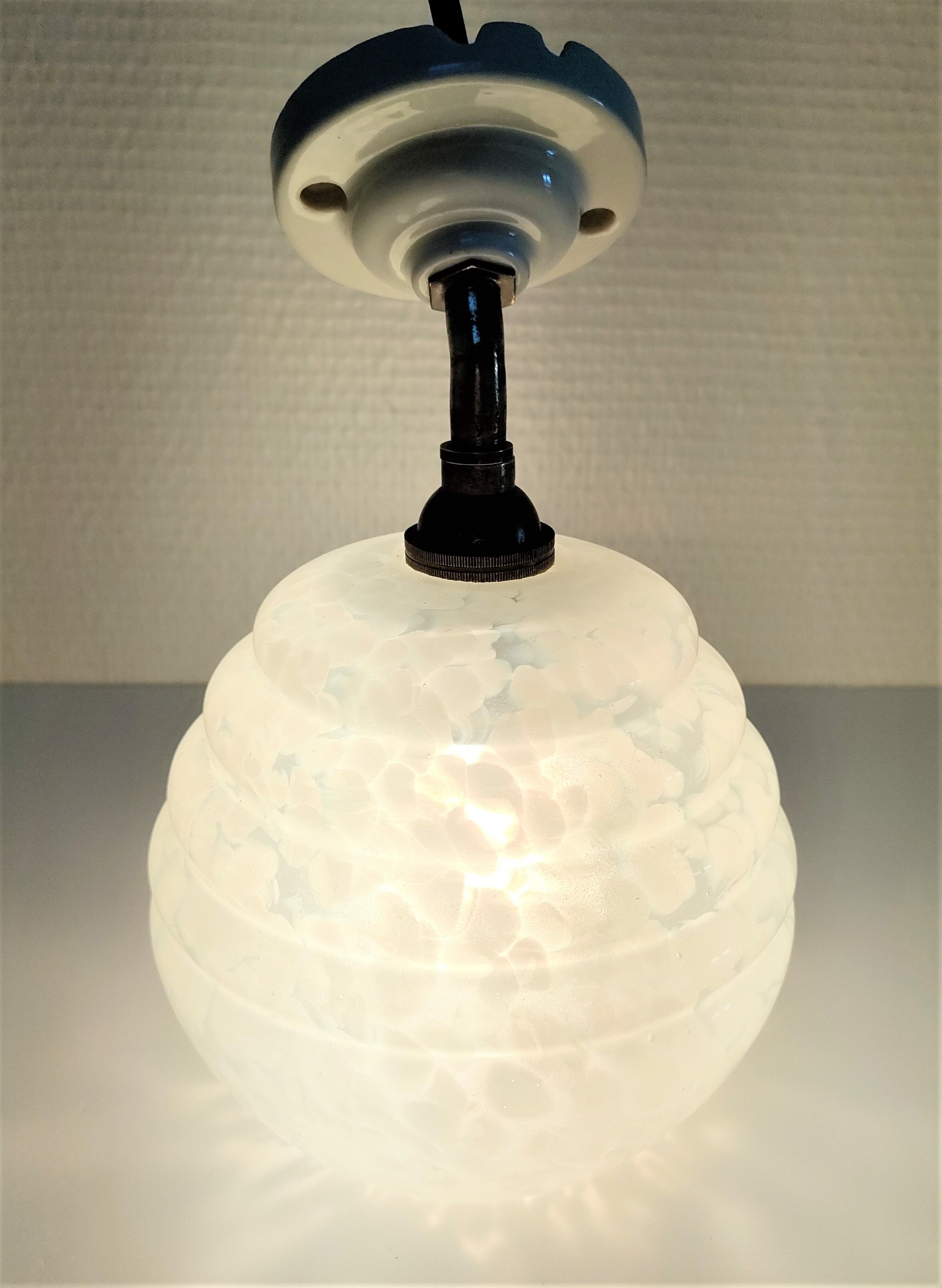 Wall lamp glass Clichy white brass porcelain 30s