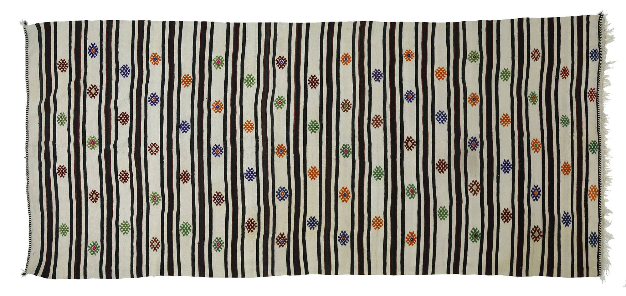 Turkish Kilim Konya 153x368 cm Fertility Motif Striped White Vintage
