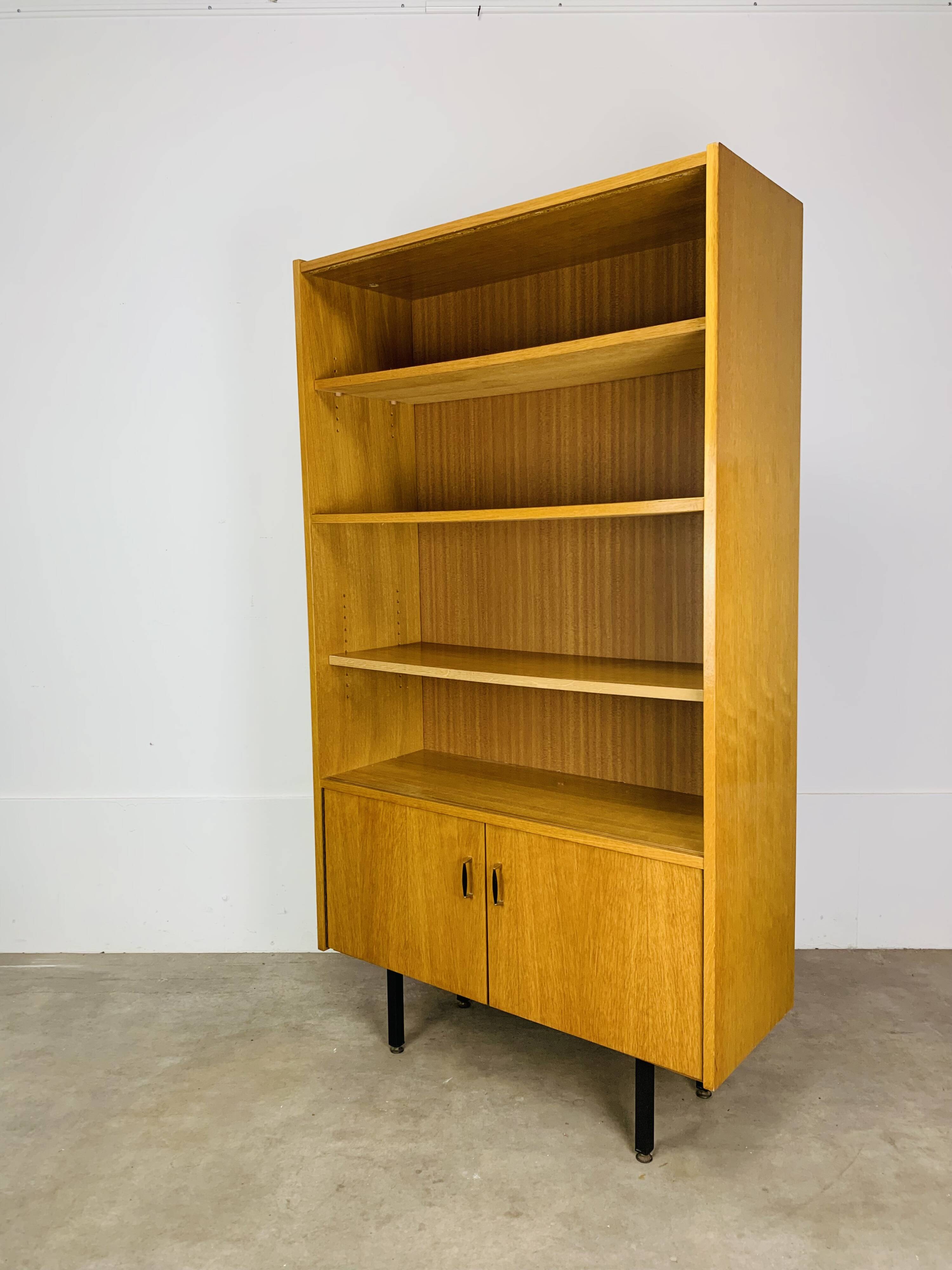 1950s modernist bookshelf, light oak, vintage