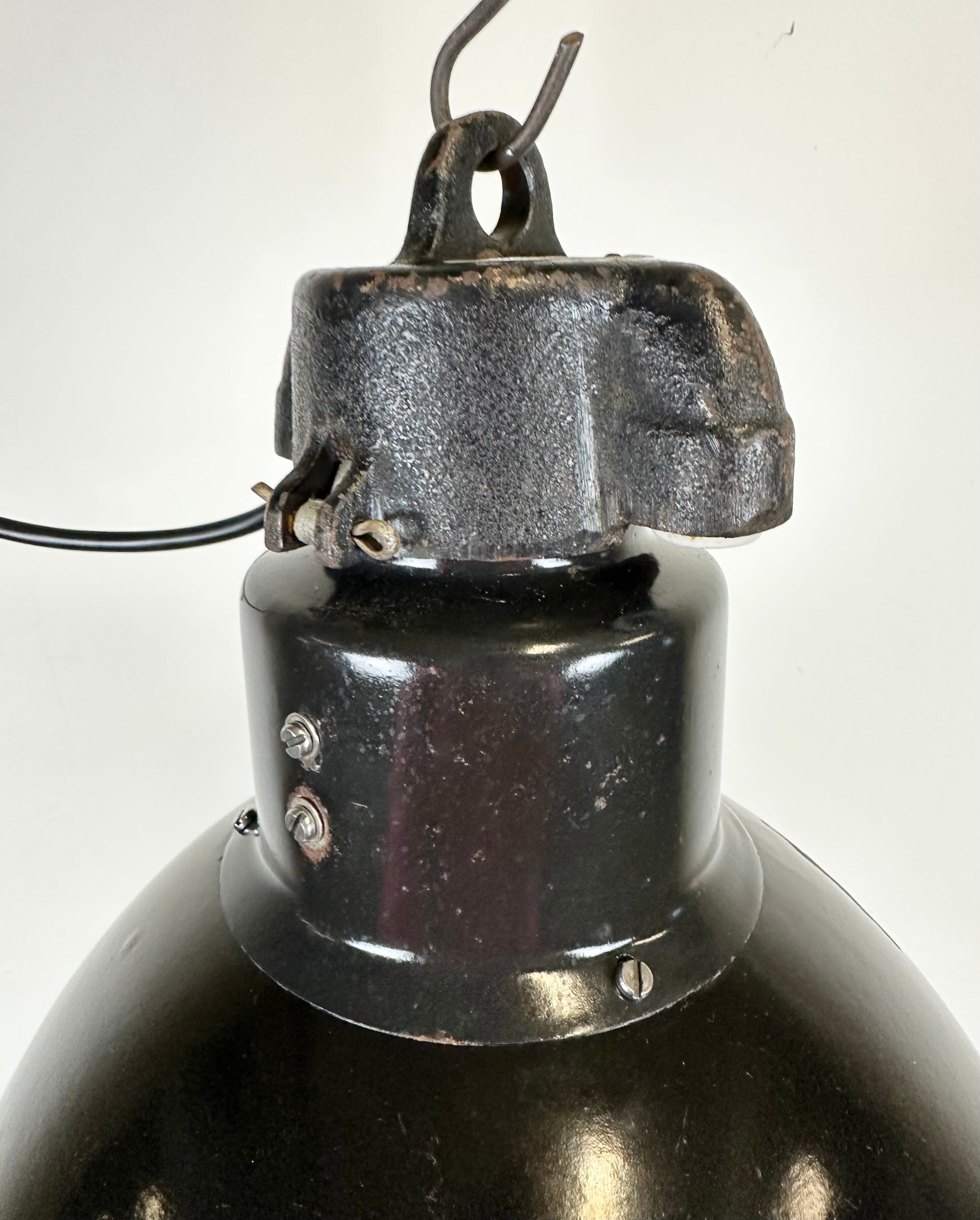 Industrial bauhaus black enamel pendant lamp, 1930s