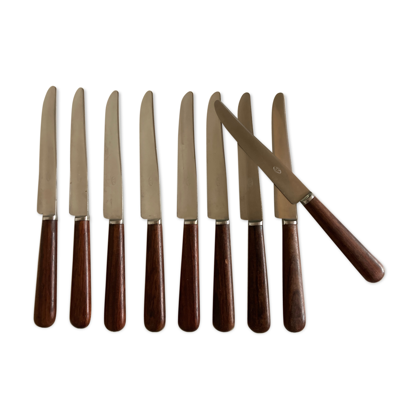 Set of 9 knives with mid century rosewood handle