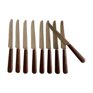 Set of 9 knives with mid century rosewood handle