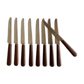 Set of 9 knives with mid century rosewood handle