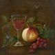 Oil panel monogram eg to identify still life fruits glass wine