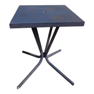 Blue Tolix pedestal table