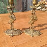 Bronze candlesticks, heron, Orientalist Art Deco