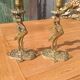 Bougeoirs en bronze, héron , Art déco orientaliste