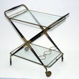 Cesare Lacca, Mid-Century Brass and Wood Bar Cart, Italy, 1950s