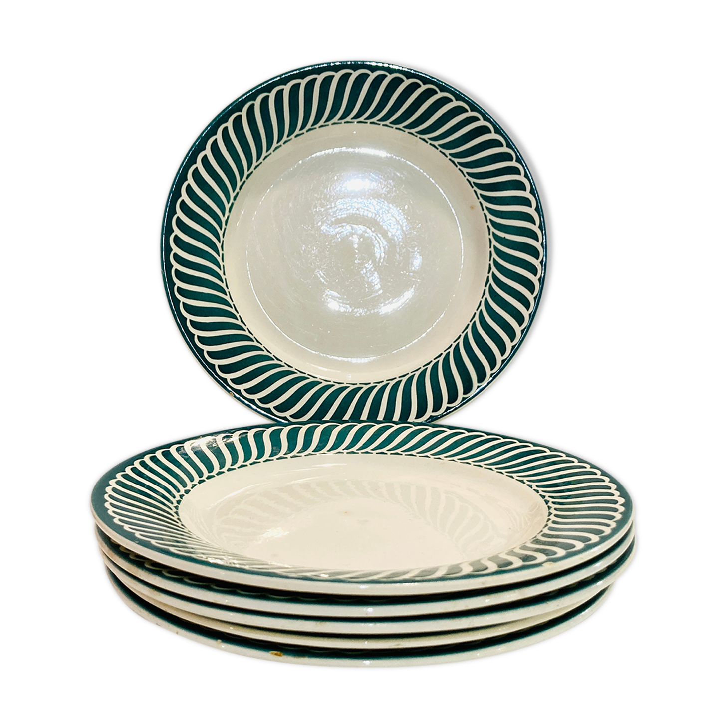 X6 green plates Jaquot digoin sarreguemines -vintage-retro-cuisine