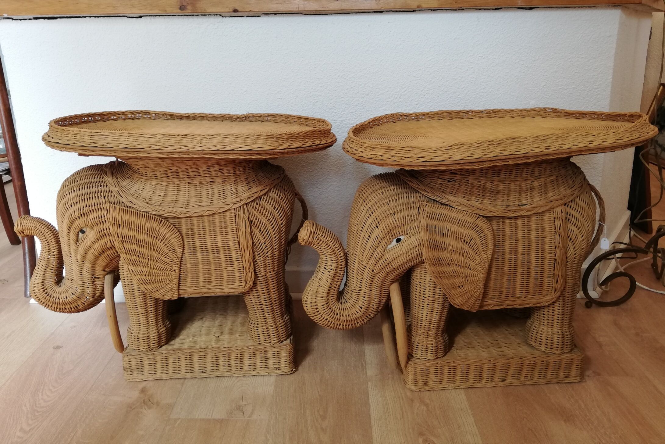 Pair of rattan sofa ends or elephant bedside tables