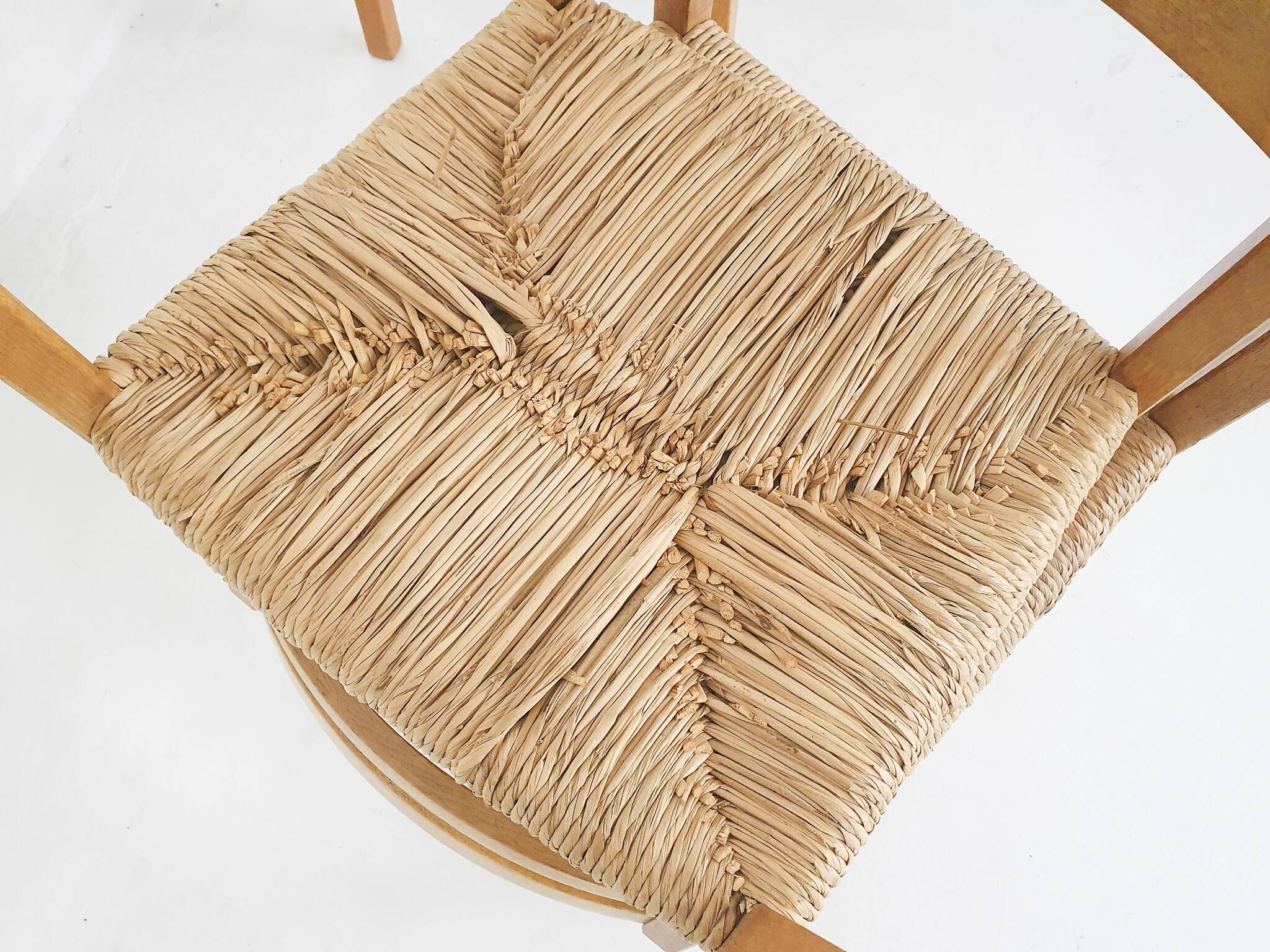 Set of four oak and sisal dining chairs model 401 by JL Moller, Denmark 1970's