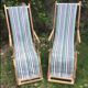 Pair of 19th-century wooden deck chairs with pegged frames and wrought iron