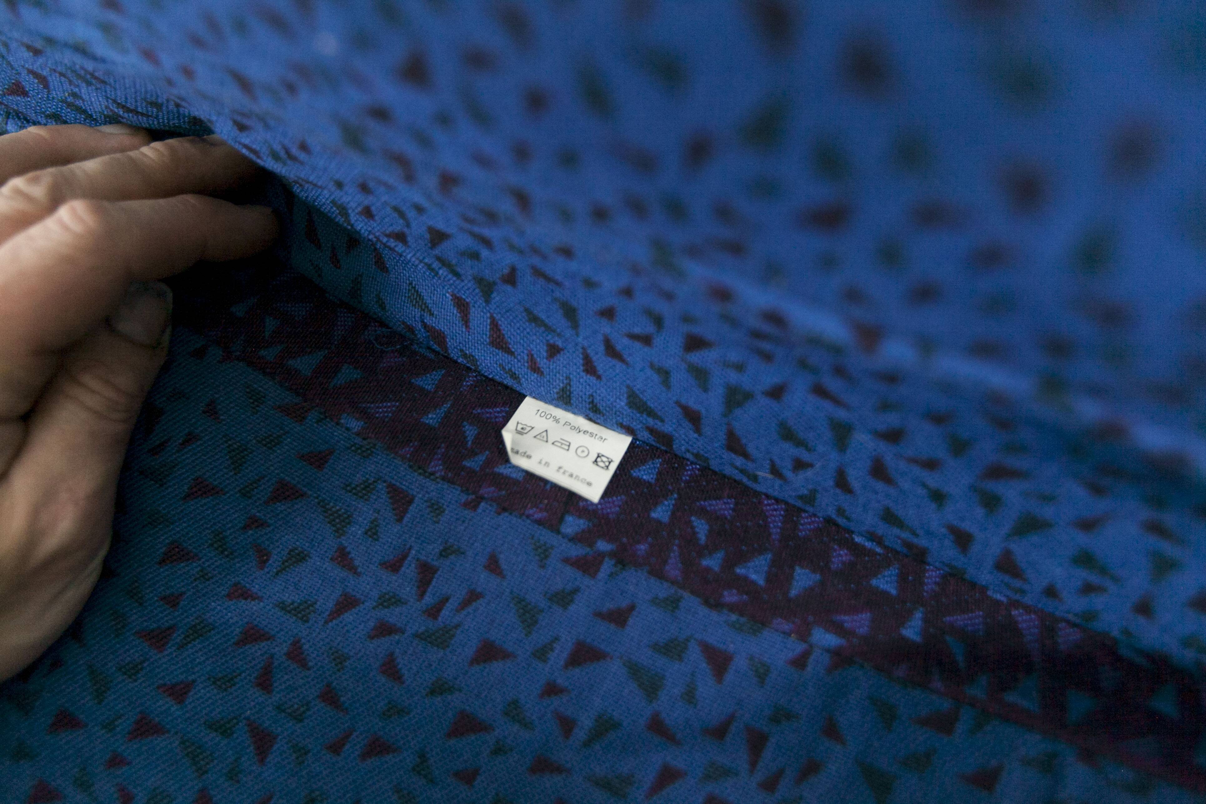 Comfortable 1980s blue and honey beech armchair