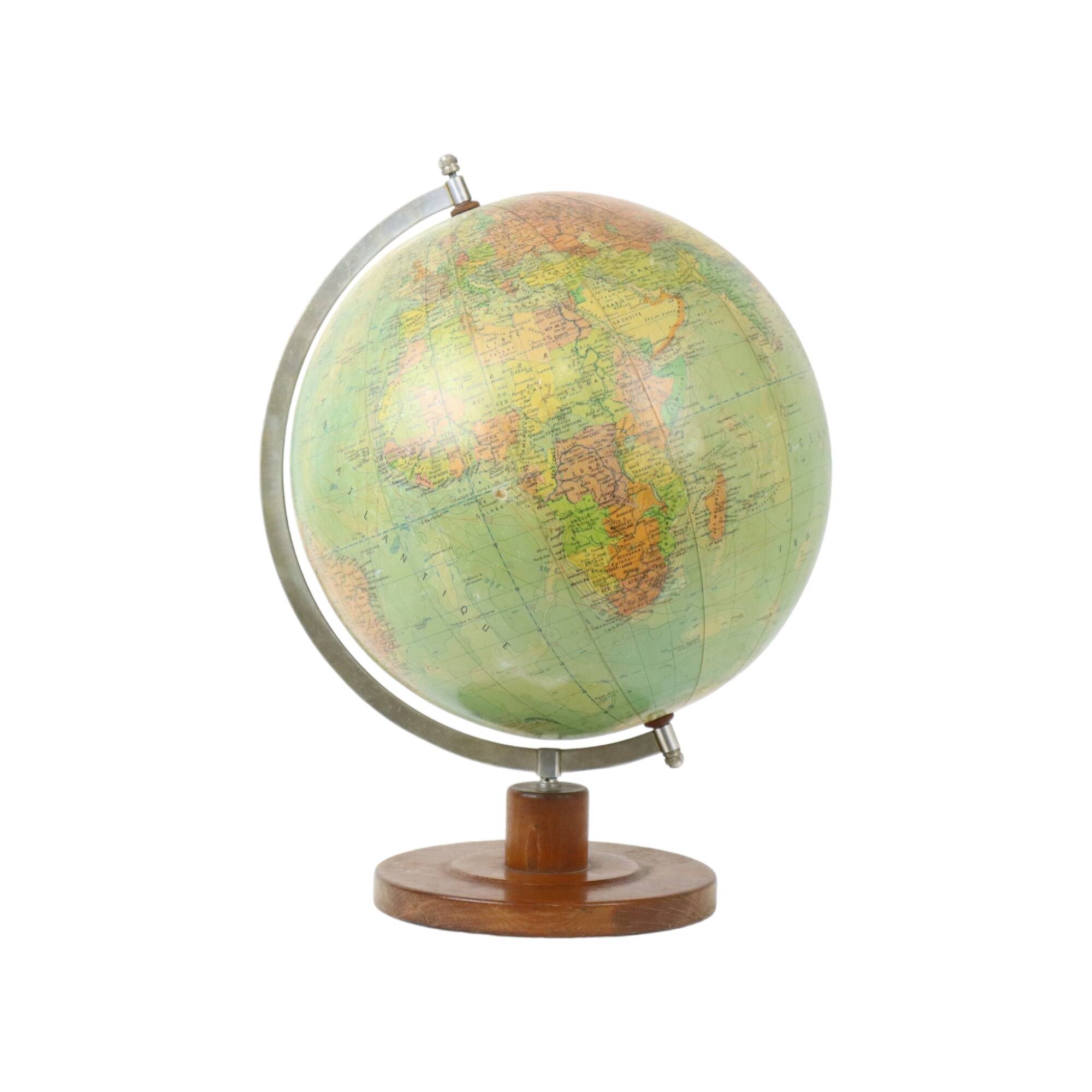 Vintage globe with oak base Dr Arthur Krause 1950s