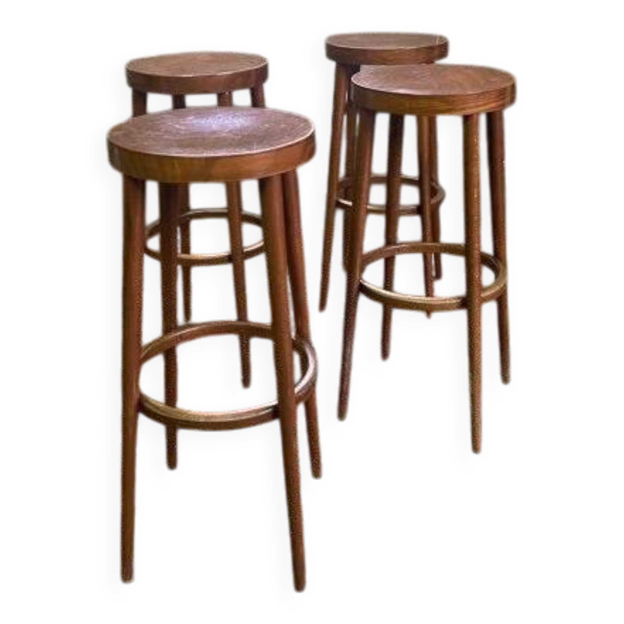 4 tabourets de bar vintages Baumann en hêtre verni - Années 50/60