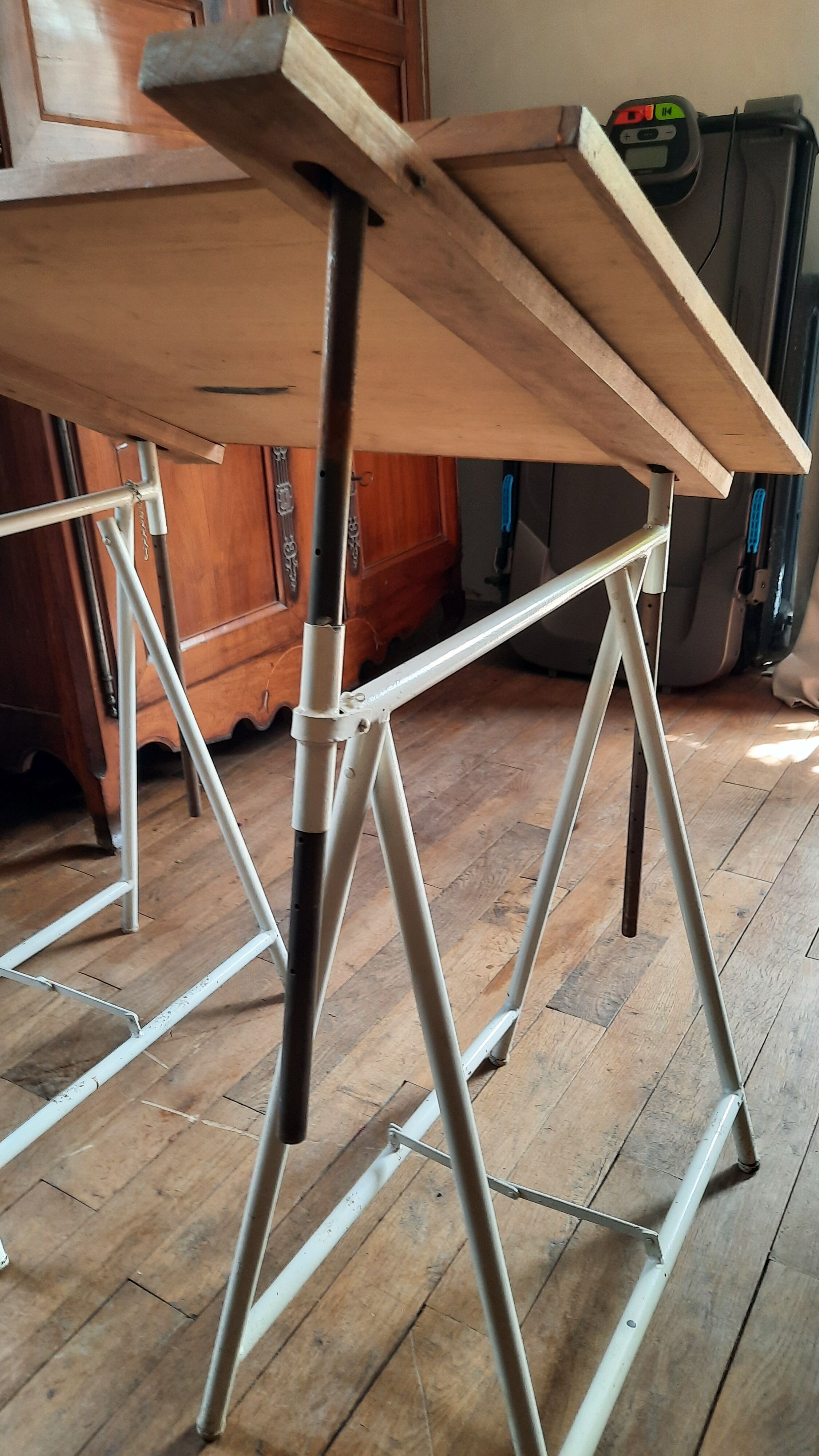 Industrial trestle drawing table