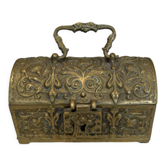 Ancien coffre à bijoux en bronze, époque 19e