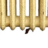 Radiateur ancien sur pieds a neuf lames fleuries en fonte de fer XX siècle