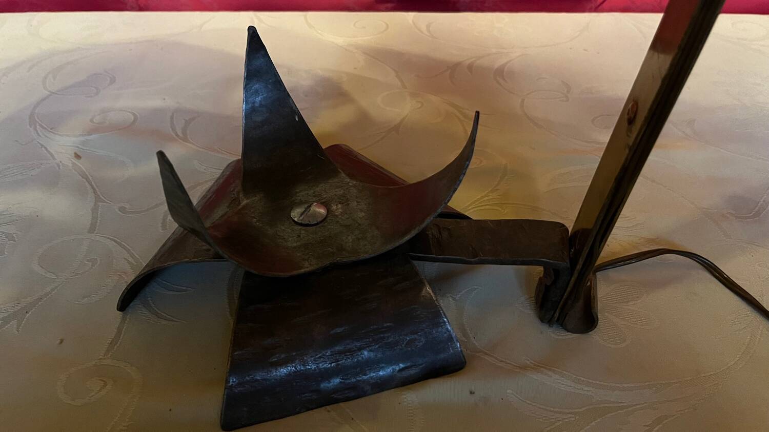 Vintage wrought iron burlap table lamp