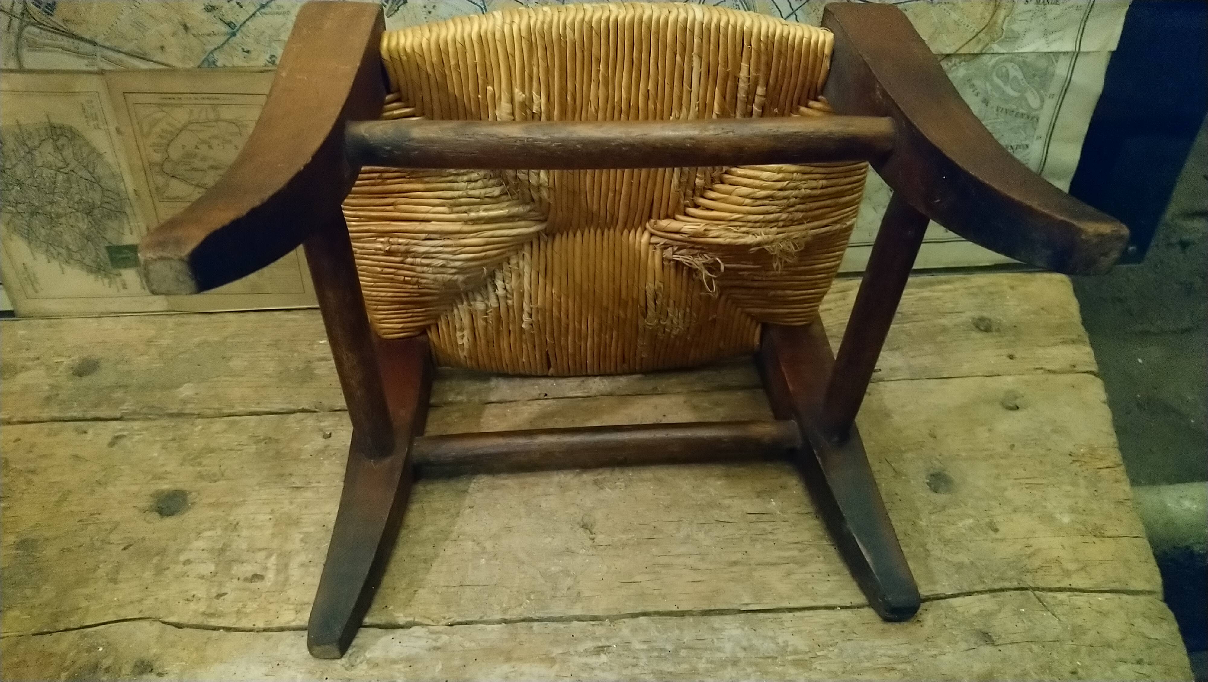 Children's straw chair and oak stool