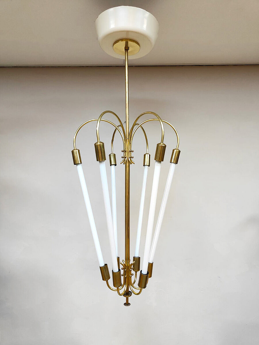 Art Deco brass scones cinema chandelier tubes 1930s