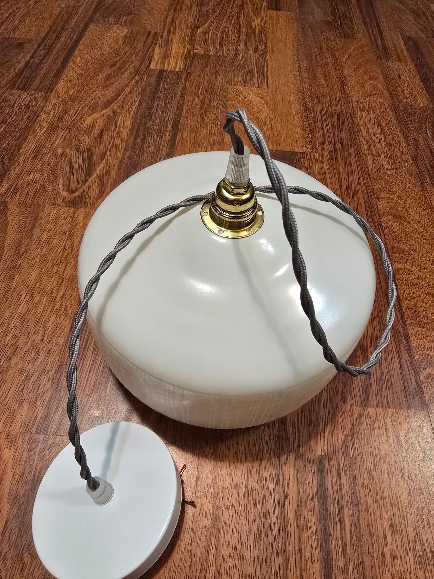 Vintage white striped glass checkered suspension globe
