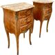 Pair of bedside tables in marquetry – veined marble top – Louis XV style