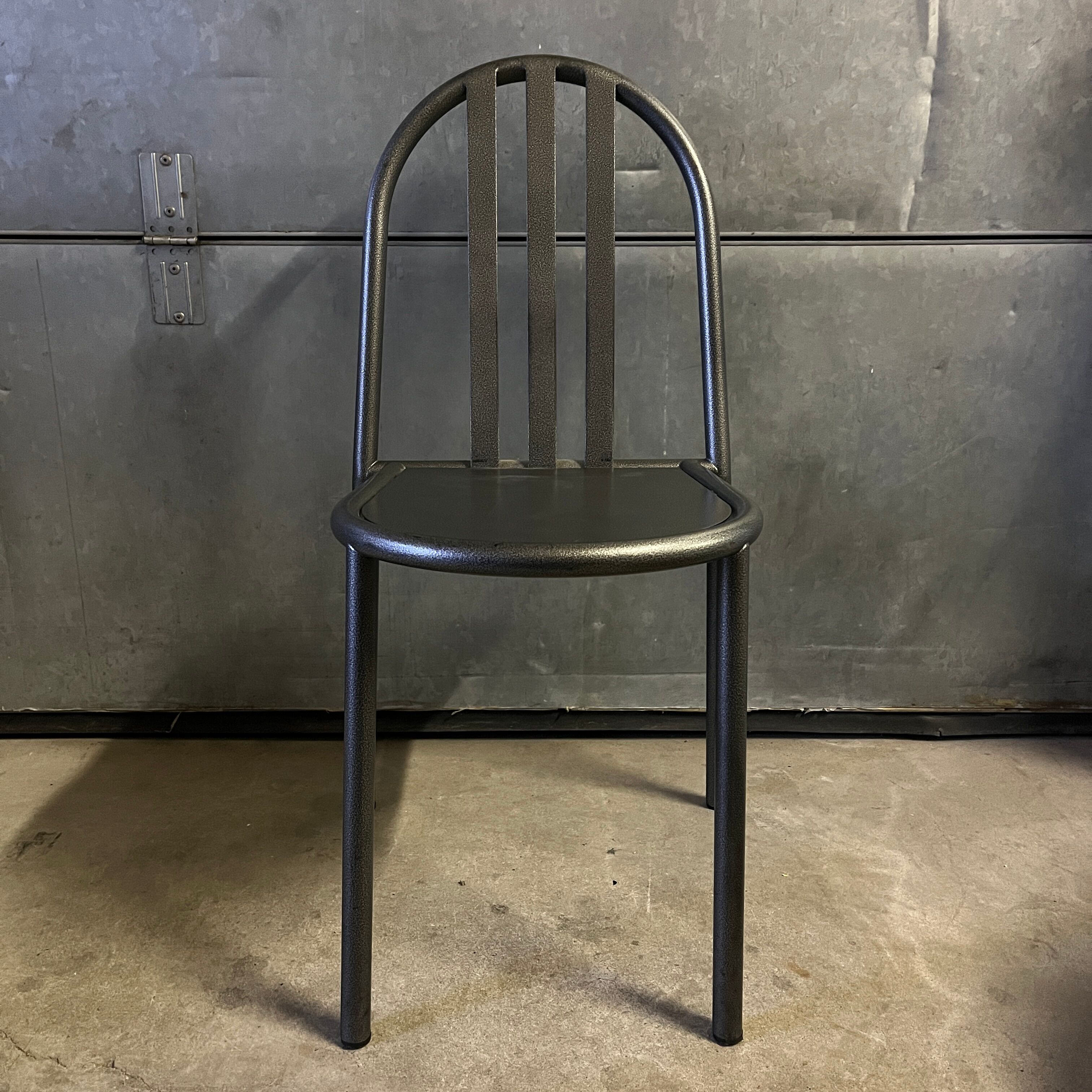 Set of 4 grey metal chairs no. 222 by Robert Mallet-Stevens, edition 80