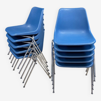 Set of 10 Robin Day blue Polyprop chairs for Hille 60s England