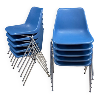 Lot de 10 chaises Polyprop bleue Robin Day pour Hille années 60 Angleterre
