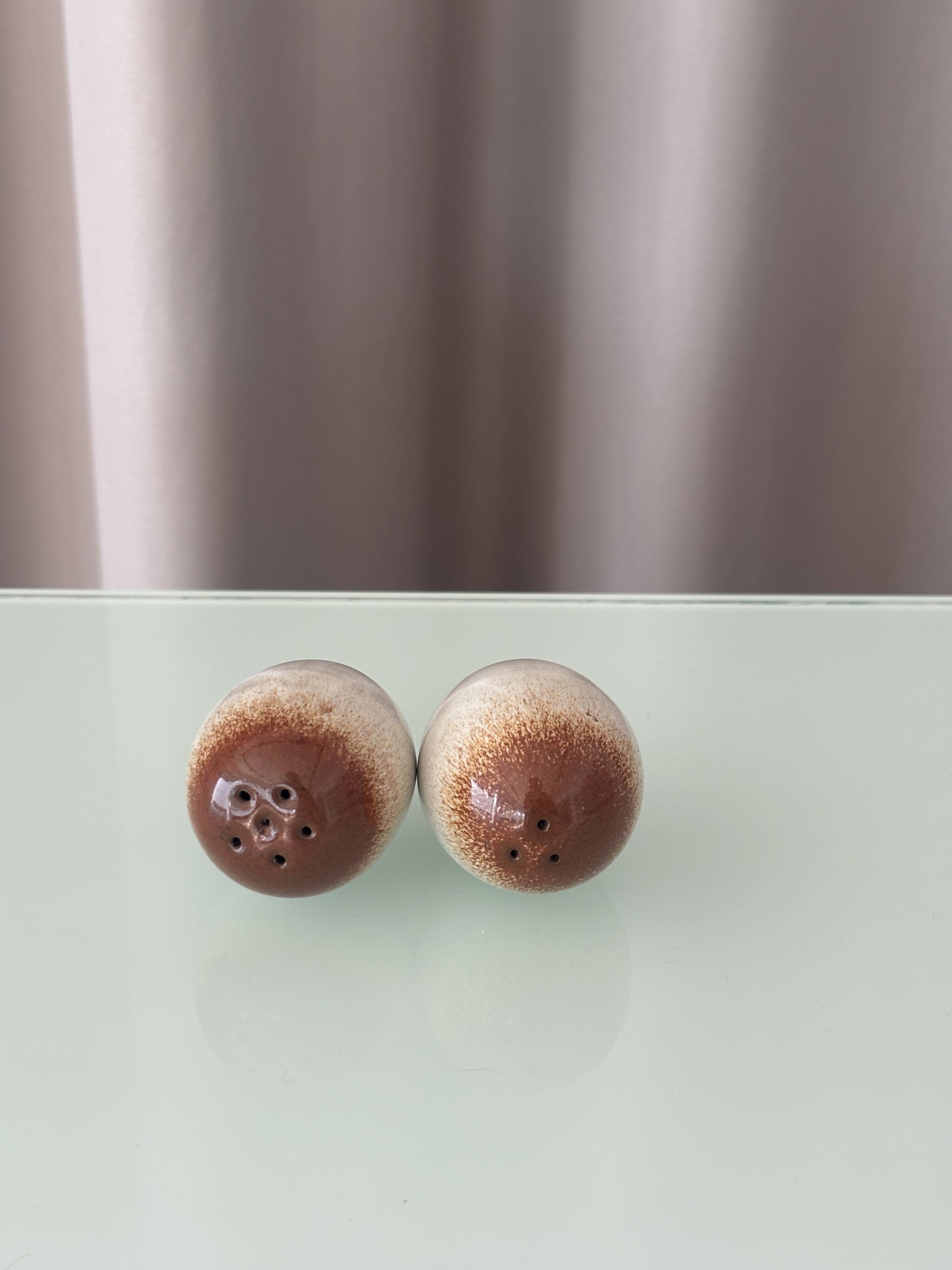Vintage West German Steinzeug Salt & Pepper Shakers – Brown & Cream Stonewa