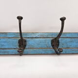 Solid teak coat hook with 2 double cast iron hooks
