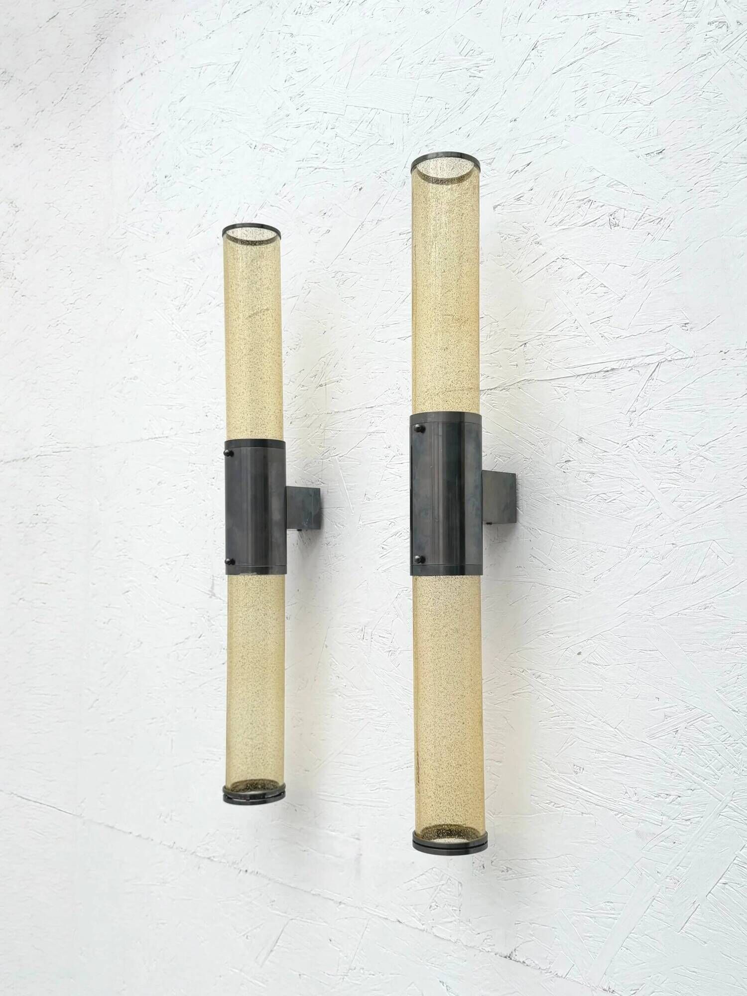 Pair of metal and Murano glass wall lights, 1980