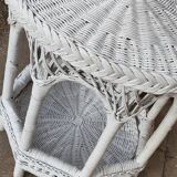 ROUND COFFEE TABLE IN WHITE RATTAN