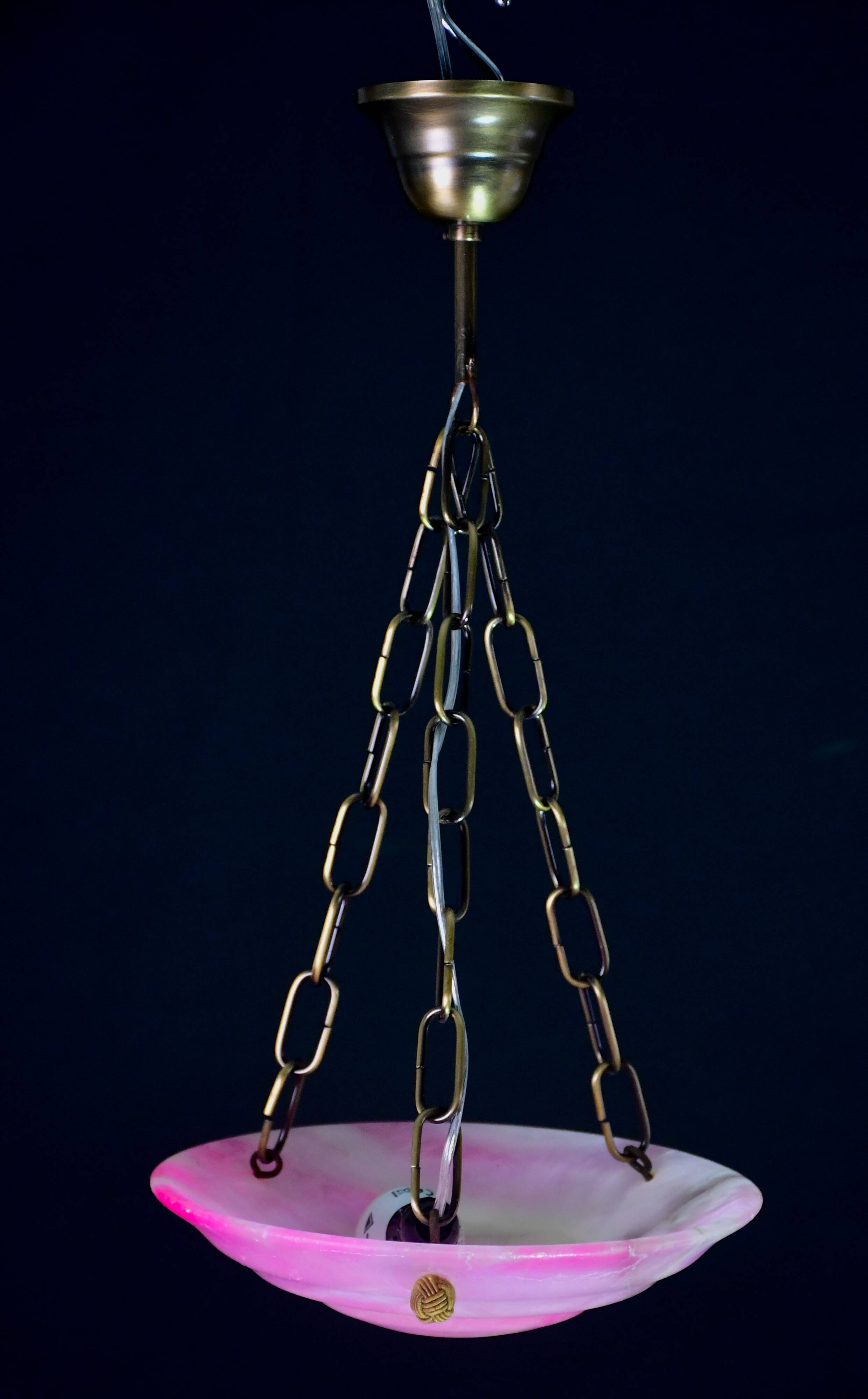 Charming pink Art Deco alabaster pendant, 1940s