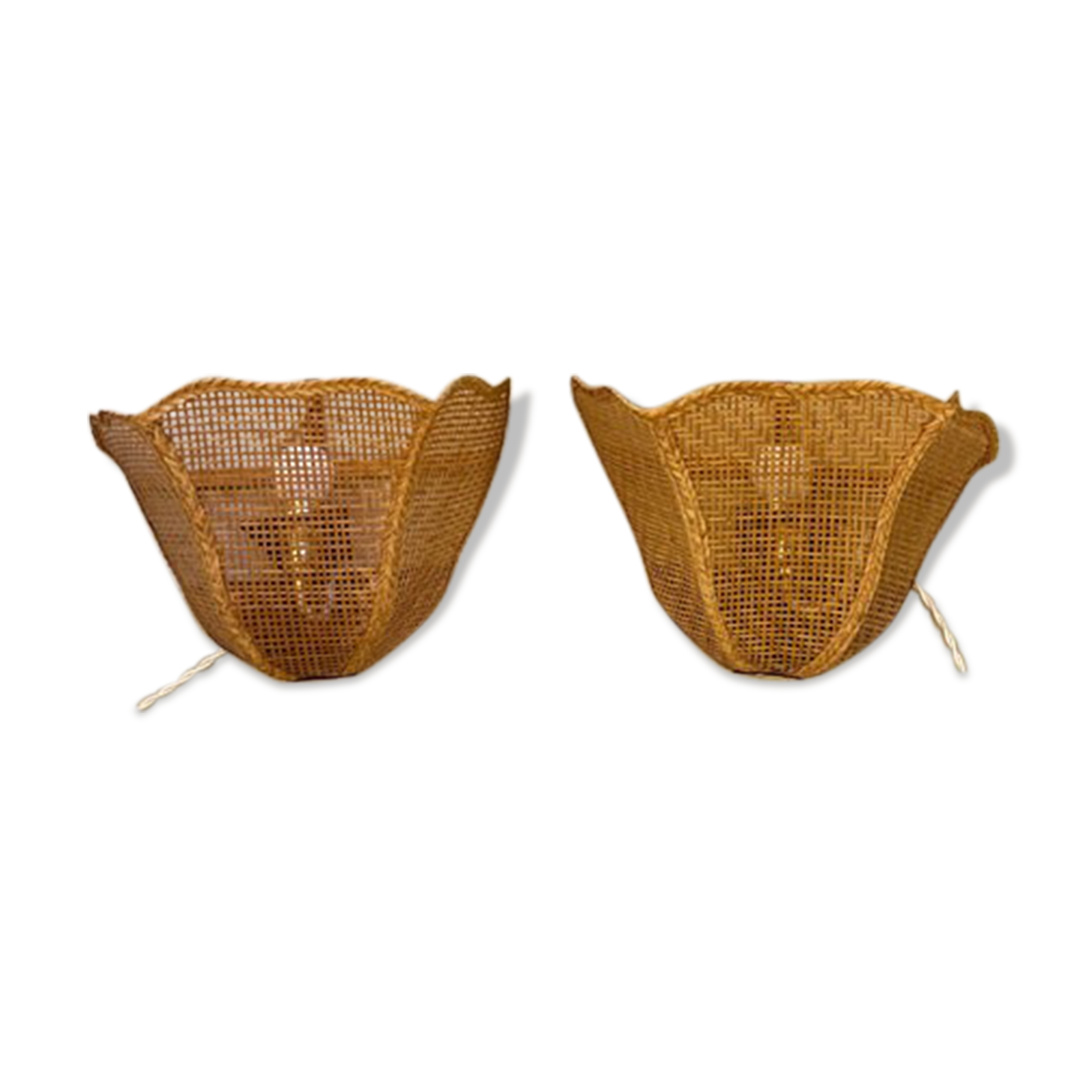Pair of vintage rattan sconces