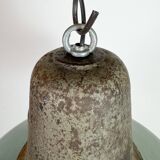 Industrial Petrol Enamel Factory Lamp with Cast Iron Top, 1960s