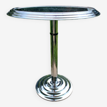 Art Deco round pedestal table chrome metal mirror top