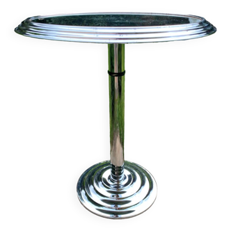 Art Deco round pedestal table chrome metal mirror top