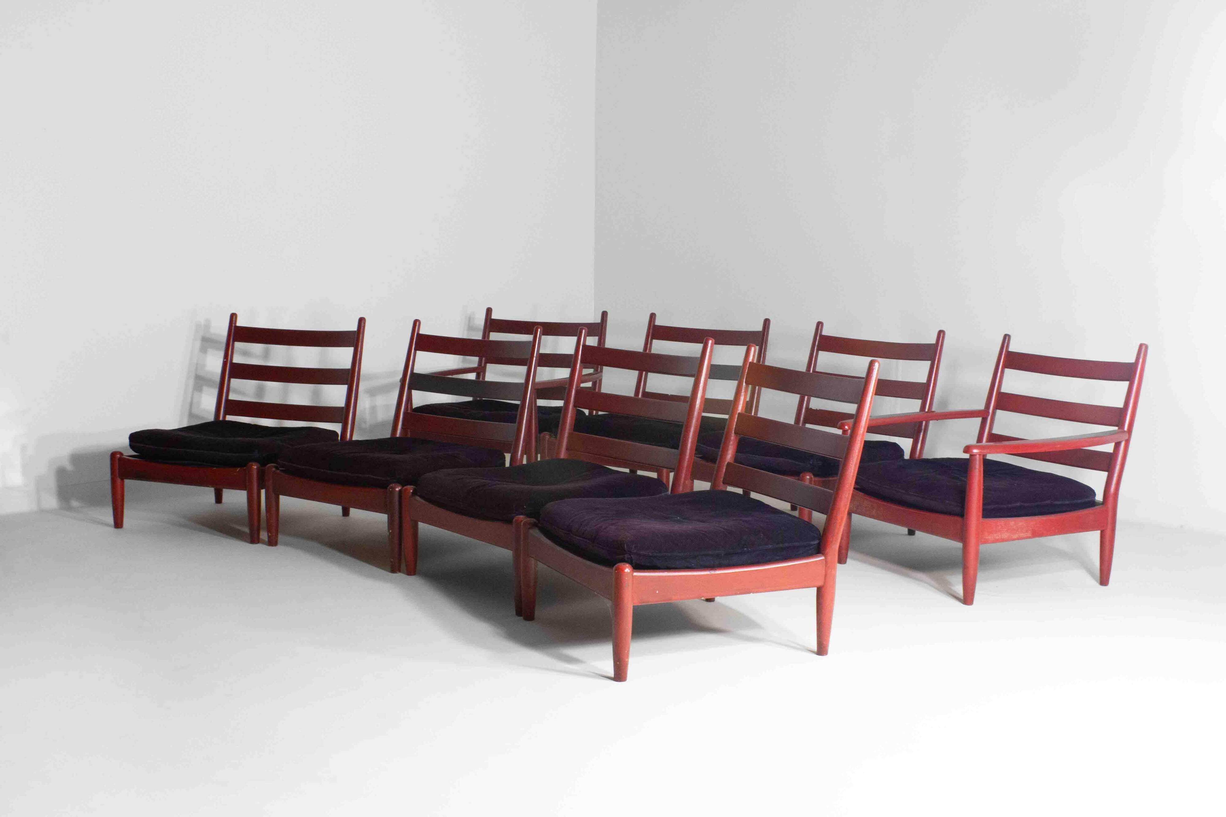 XL set of 8 mid-century lounge chairs, Belgium 1960s