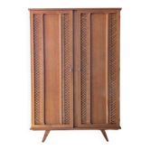Armoire penderie chêne et rotin des années 60
