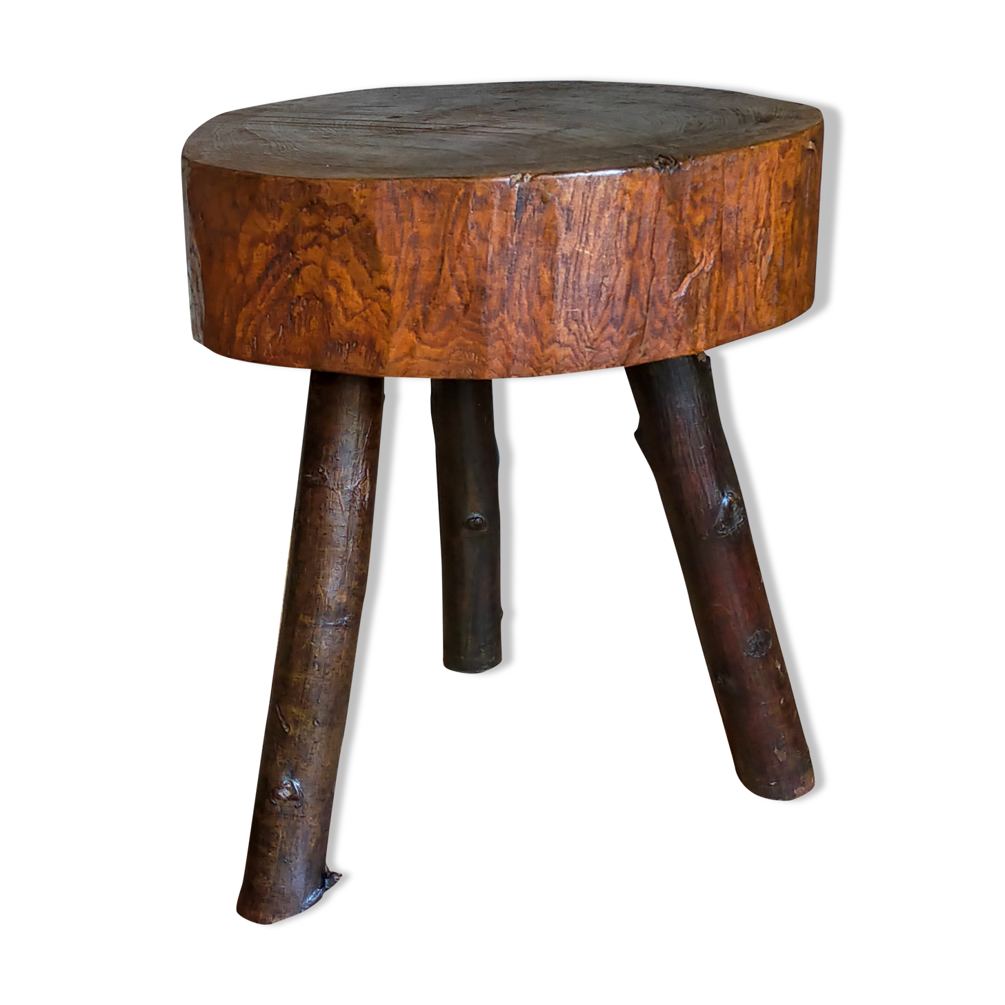 Brutalist tripod stool vintage folk art