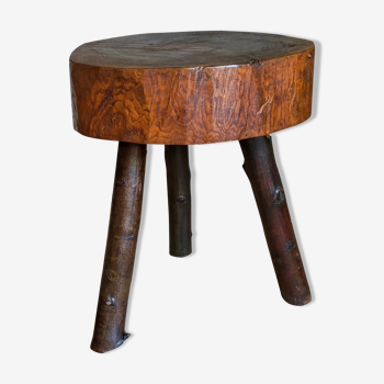 Tabouret brutaliste tripode art-populaire vintage