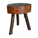 Brutalist tripod stool vintage folk art
