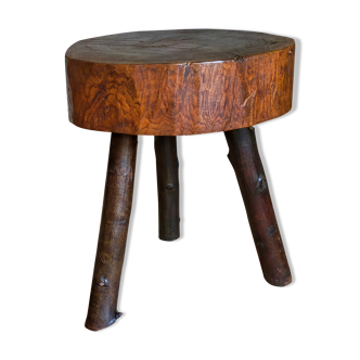 Tabouret brutaliste tripode art-populaire vintage